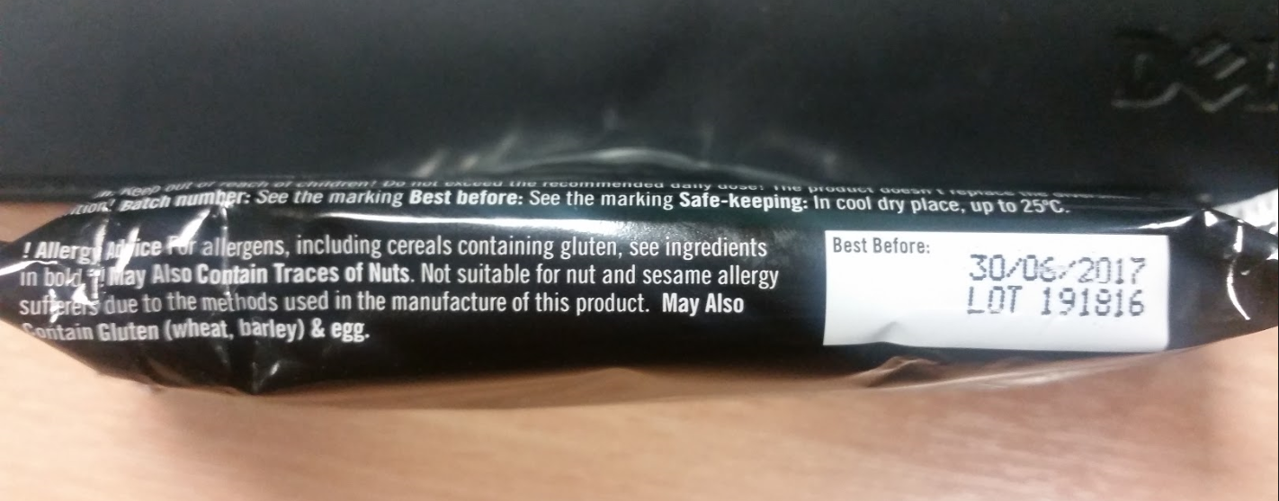 Allergen box on label of bar