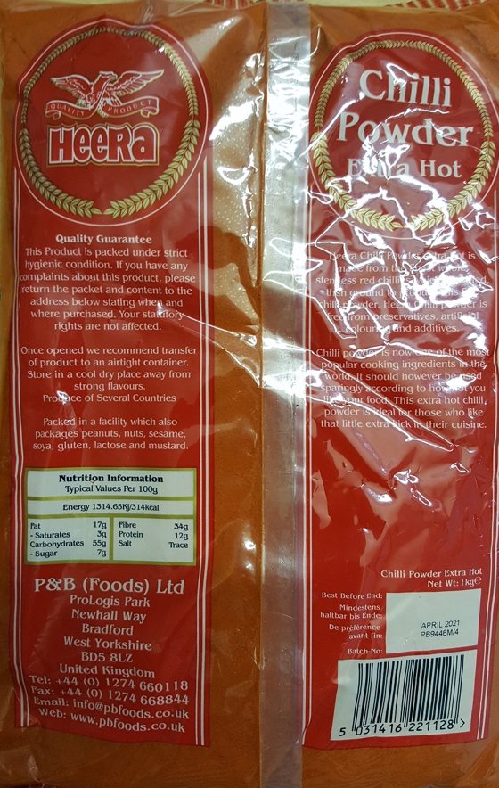 Heera Chilli Powder Back of Pack
