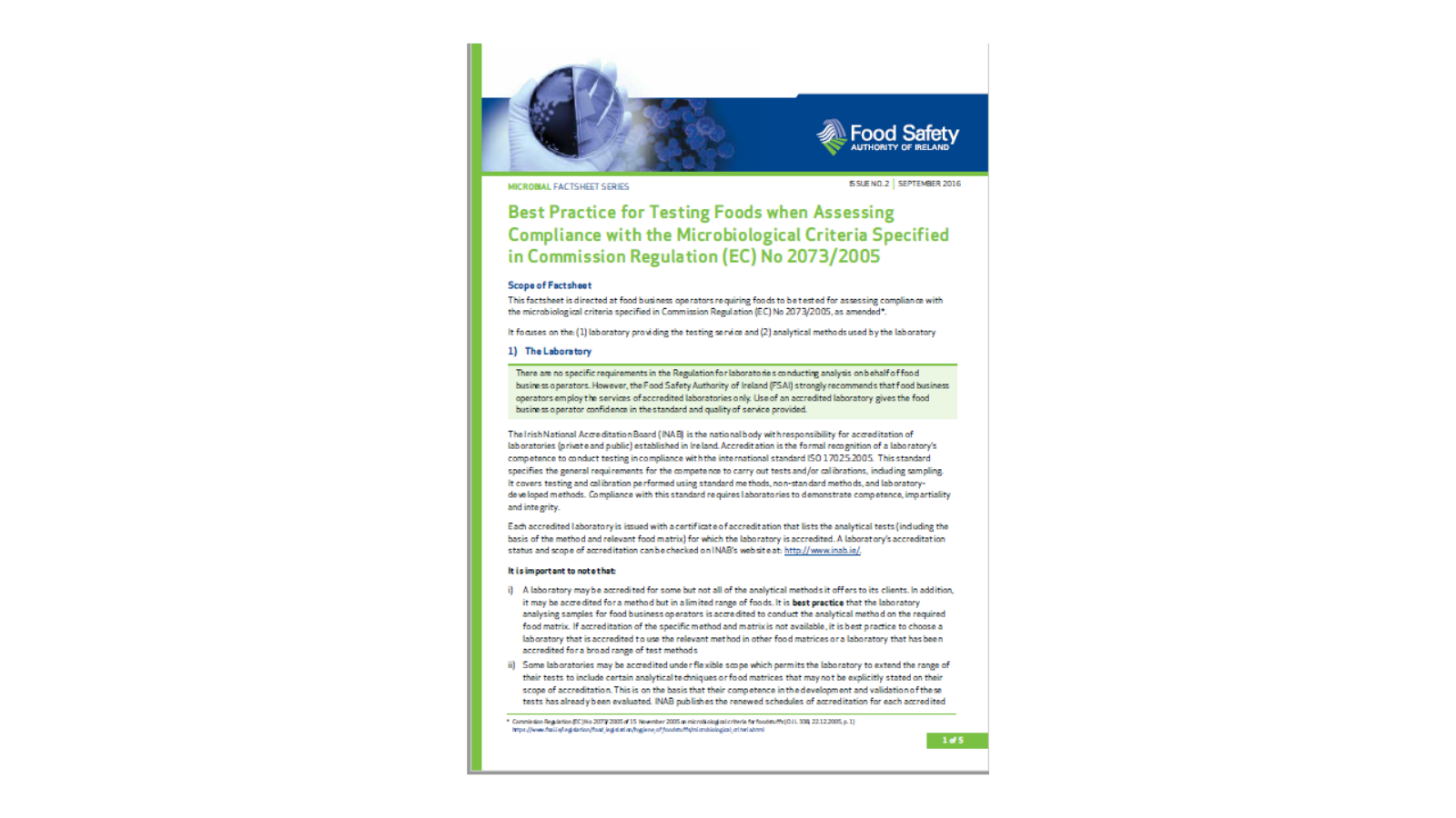 A report about Best Practice for Testing Foods when Assessing Compliance with the Microbiological Criteria
