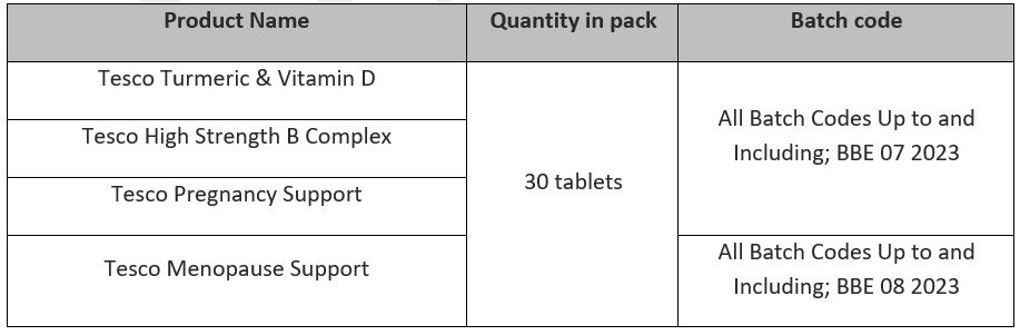 Tesco Own Brand Food Supplements 