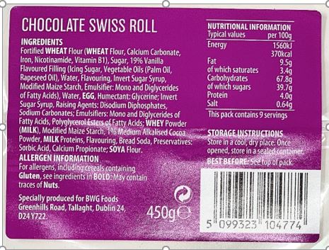 O'Dwyer's Bakery Chocolate Swiss Roll BOP.